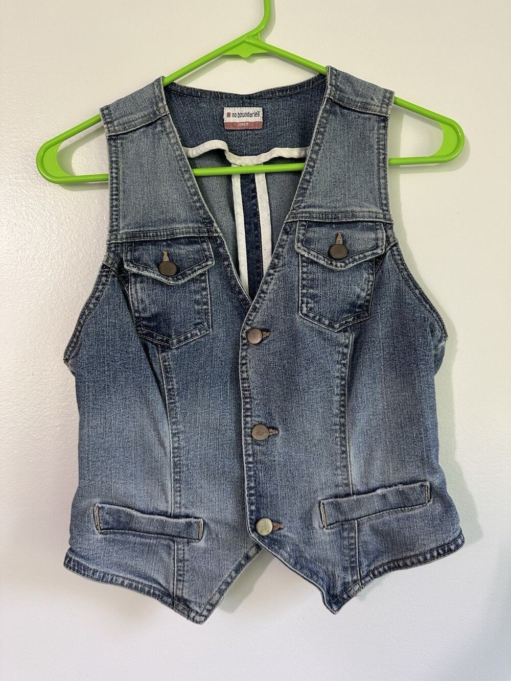 Vintage 90s No Boundaries Denim Conductor Style Vest Juniors Size Medium 7/9